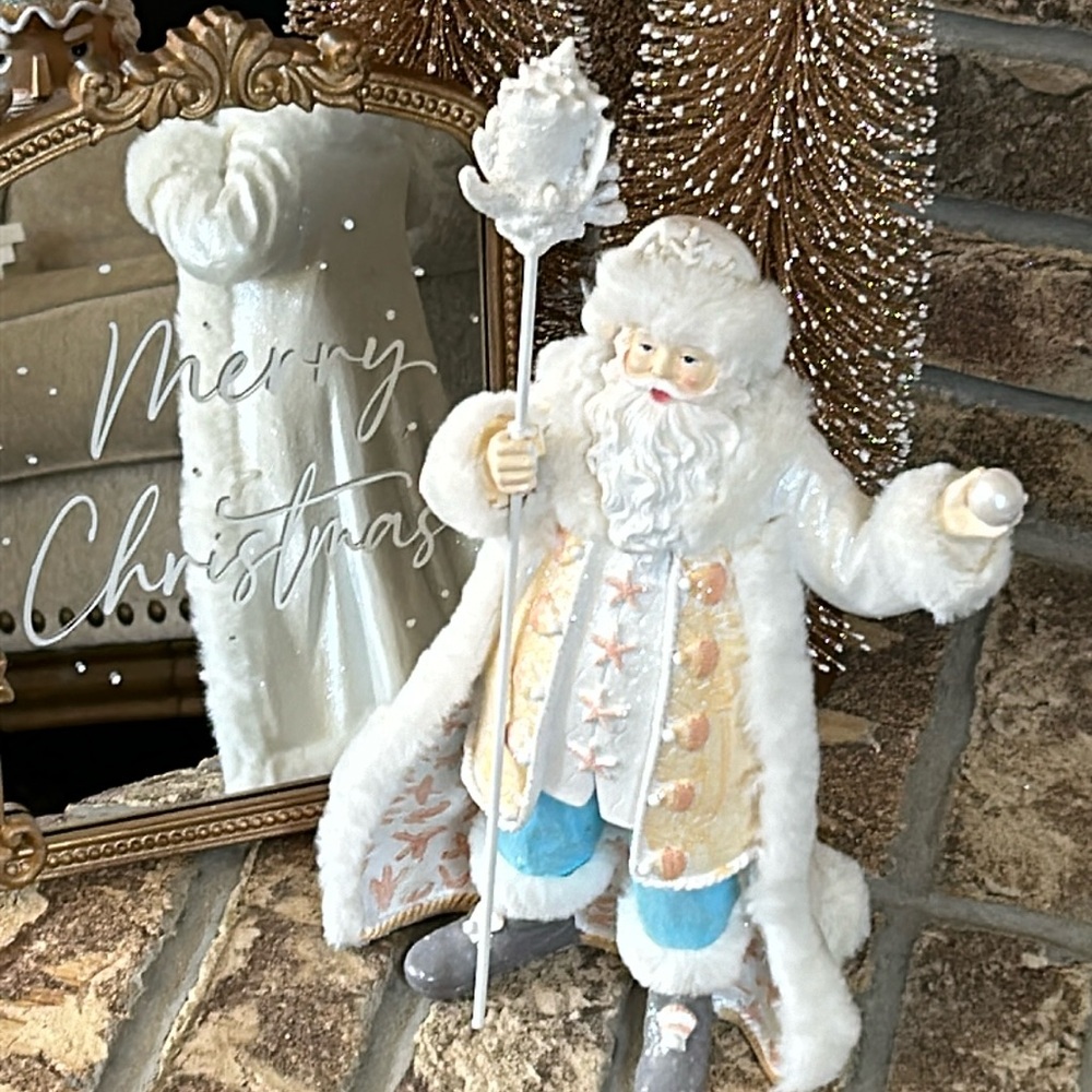 NEW! Shabby Chic Coastal Seashell Elegant Winter Christmas Holiday Santa Claus